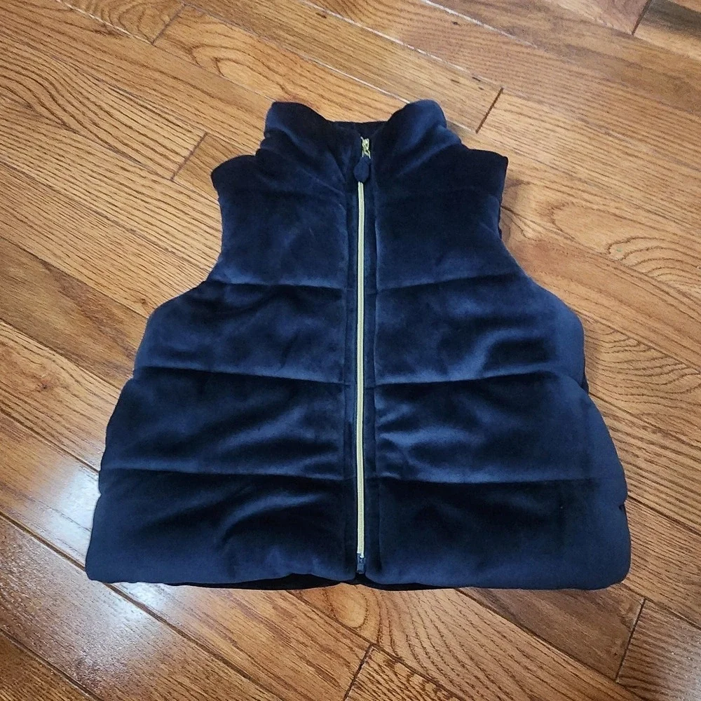 OshKosh B'Gosh Girls Blue Faux Fur Puffer Vest Gold Zipper Pockets 2T